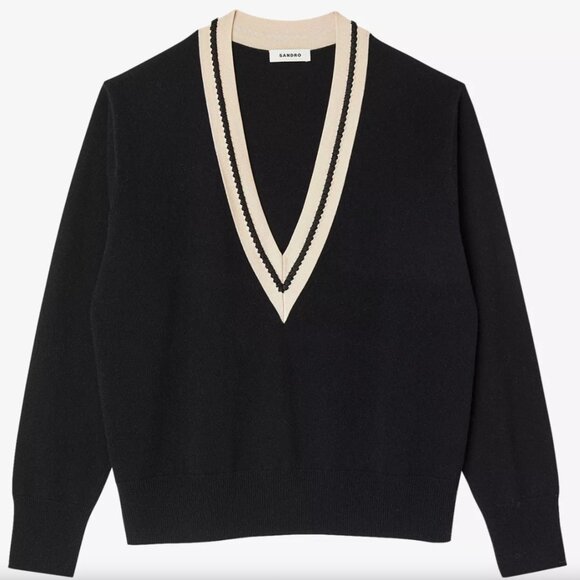 NWT Sandro Embroidered-neck wool-blend sweatshirt - Picture 1 of 2